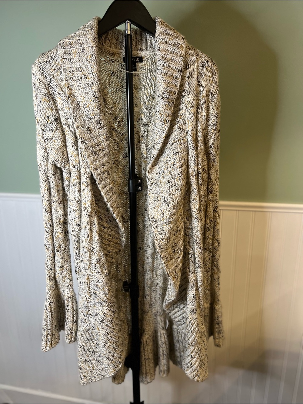 Apt. 9 Marled Machine Washable Wool Blend Shawl-Collar Cardi - Gray/Cream. Sz S